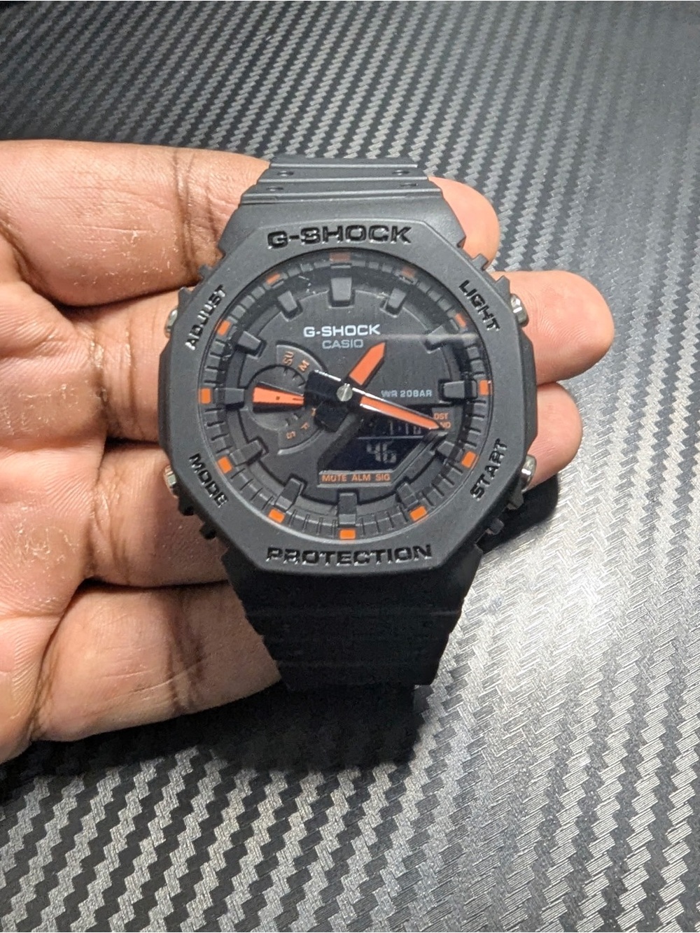 Casio G-Shock Matte Black Watch with Orange Accents